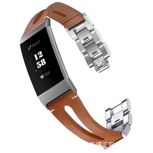 Bracelet en cuir élégant pour Fitbit Charge3 / Charge4 - Brun (Taille S)
