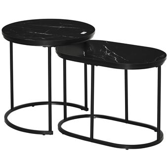 Lot De 2 Tables Basses Gigognes, Tables D'appoint Rondes, Plateau En Verre Pieds En Metal Blanc Creme