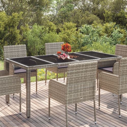 Non Communiqué Gris Table De Jardin Dessus En Verre 190X90x75cm Résine Tressée