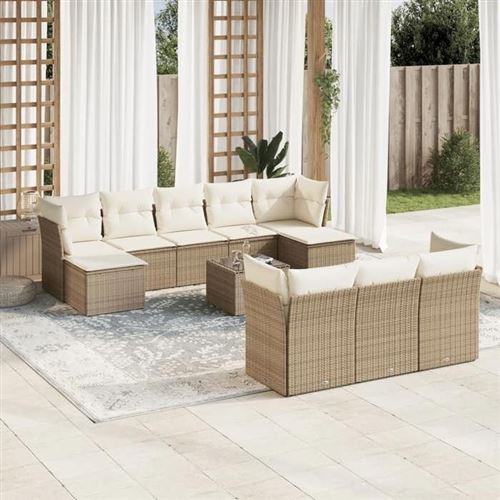 Non Communiqué Beige Salon De Jardin Modulable Vidaxl Rotin 8 Personnes 11 Pieces