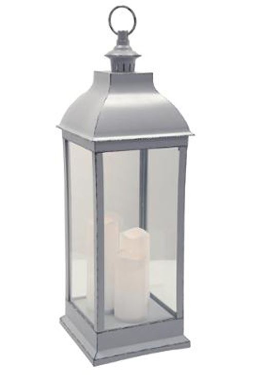 Lanterne LED en verre coloris gris antique - Dim : L 24 x l 24 x H 71 cm - PEGANE -