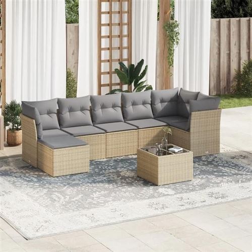 Non Communiqué Beige Salon De Jardin Modulable Vidaxl Rotin 7 Personnes 124 X 289 X 69 Cm 8 Pieces
