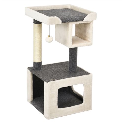 Comparer les prix de arbre à chat giantex avec poteau en sisal et balle en peluche, blanc+gris 42x42x80cm, pour jeux et repos des chats, charge max 15KG