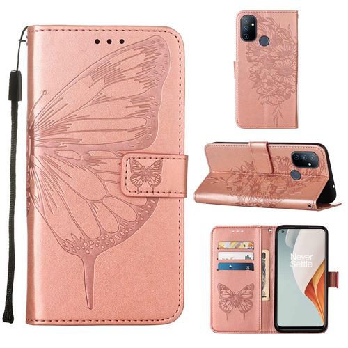 MPFRANCE Housse pour OnePlus Nord N100 Or Rose [Papillon V3]