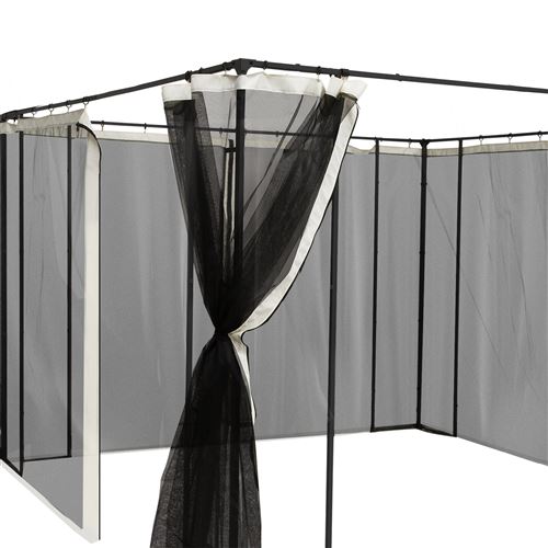 Moustiquaires pour tonnelle barnum pavillon de jardin 3 x 3 m - lot de 4 moustiquaires zippées + crochets d'attaches - polyester nylon