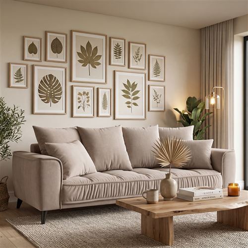Canap&eacute; Velours droit Beige Altamo - 3 Places