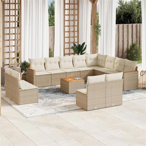 Salon de jardin modulable VIDAXL rotin beige 13 pieces x 61.5 x 69