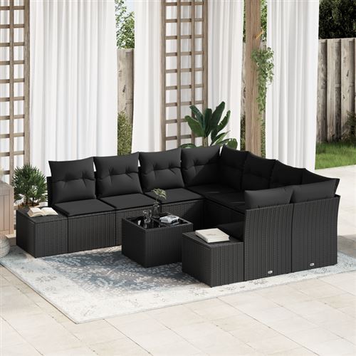 Vidaxl Noir Ensemble De Canapé De Jardin 9 Pc Polyrotin - Image 2