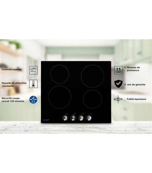 Generic Plaque de cuisson électrique encastrable vitrocéramique 60cm - 4  zones - Revêtement verre Noir - Commandes tactiles à prix pas cher