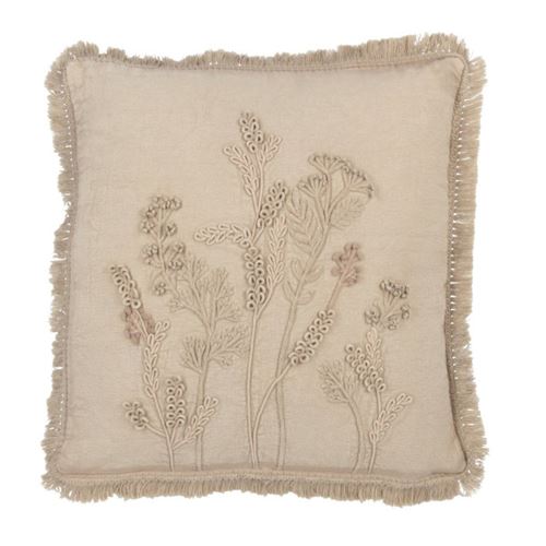 Non Communiqué Beige Coussin Brodé Fleurs "Puglia" 52X52cm