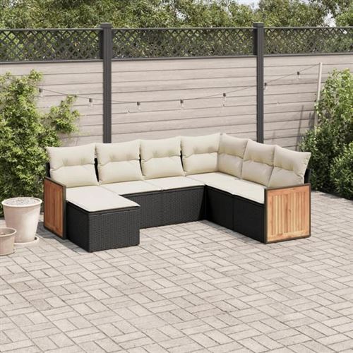 VIDAXL  Salon De Jardin 7 Pcs Avec Coussins Noir R&eacute;sine Tress&eacute;e