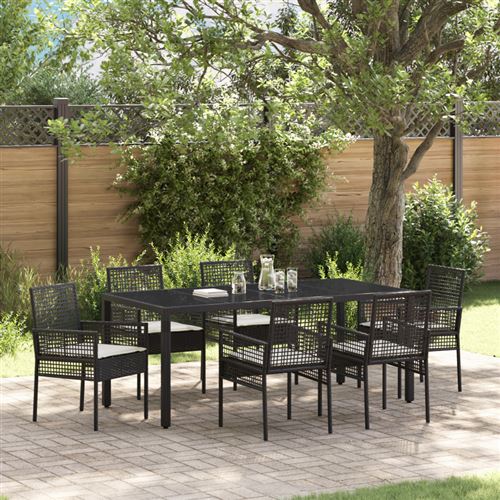Vidaxl Noir Ensemble De Salle À Manger De Jardin 7 Pièces - Poly Rattan - Image 2