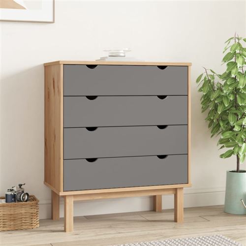 vidaXL Commode OTTA Marron et gris 76,5x39,5x90 cm Bois de pin massif