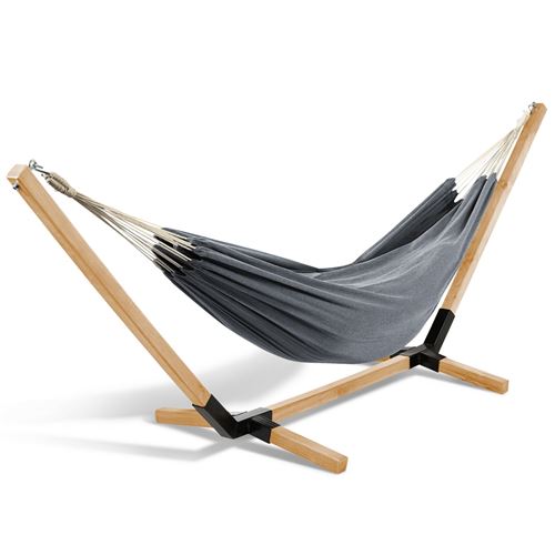 Non Communiqué Gris Hamac Avec Support Bois Et Toile Anthracite Tahiti