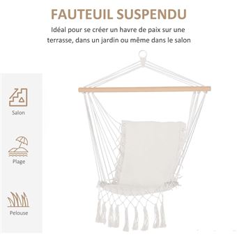 Chaise suspendue macramé coton polyester beige
