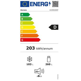 siemens - réfrigérateur combiné 60cm 363l nofrost blanc - kg39nxwdf