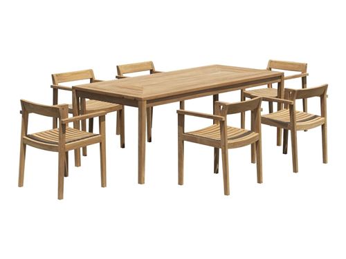 Salle à manger de jardin en teck : 1 table L.200 cm + 6 fauteuils - Naturel clair - ALLENDE de MYLIA