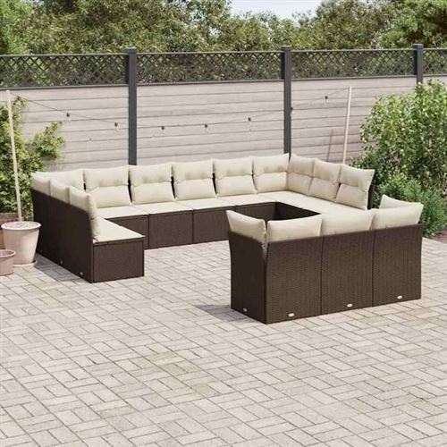 VIDAXL  Salon De Jardin Avec Coussins 13 Pcs Marron R&eacute;sine Tress&eacute;e