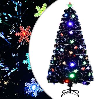 vidaXL Sapin de Noël et Flocons de Neige LED Arbre Artificiel Ornement de Fête Décoration de Vacances Intérieur Noir 120 cm Fibre Optique - 1
