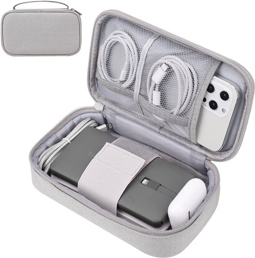 Mini Sacs de Voyage Étui de rangement gris claire 7.8 x 4.7 x 2.1 pouces pour Chargeur Apple, accessoires câbles ,cordons, disque dur externe, banque 