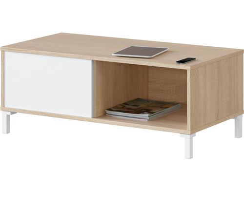 Table basse coloris chêne canadien / blanc artic - Hauteur 40 x longueur 100 x Profondeur 50 cm