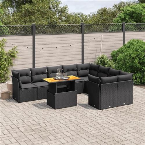 Non Communiqué Noir Vidaxl Salon De Jardin Avec Coussins 10 Pcs, Canapés De Terrasse, Ensemble De Meubles De Patio, Mobilier D'extérieur, 3271006