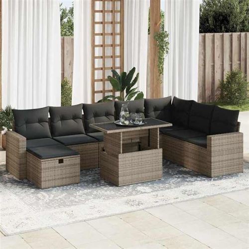 VIDAXL - Salon de jardin modulable - 9 pièces - Gris - Image 2