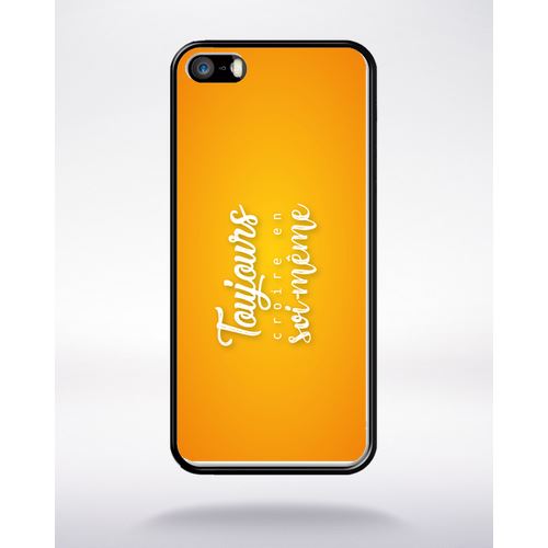Coque toujours croire en sois meme fond orange compatible apple iphone 5 bord noir silicone