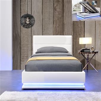 Lit Led Avec Coffre De Rangement Ava 90x190 Blanc Achat