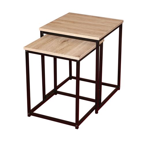 Urban Living - Set de 2 bout de canapé Carré - H. 50 cm - Noir et Bois - Colorado
