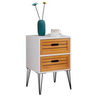 Table De Chevet Estoril Meuble De Nuit Avec 2 Tiroirs En Bois De
