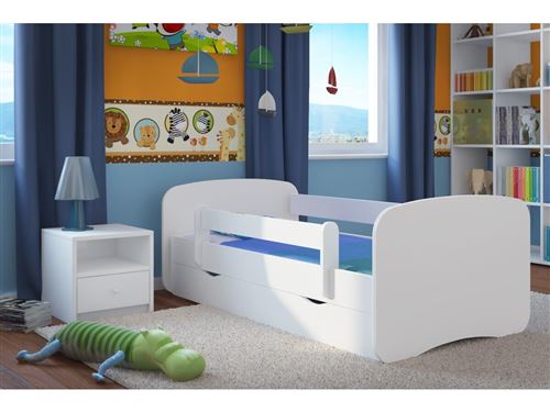 Lit Enfant 70 Cm X 140 Cm Avec Barriere De Securite Sommier Tiroirs Matelas Offert Blanc Lit Pour Enfant Achat Prix Fnac