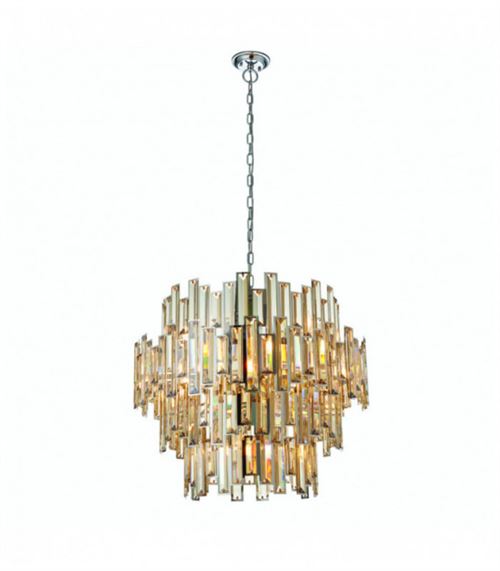 Suspension Viviana, chrome et cristal, 15 ampoules
