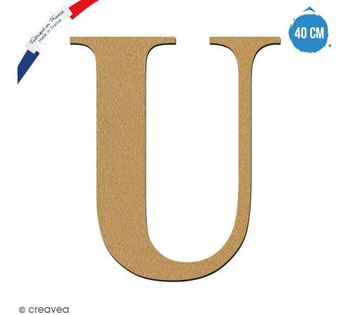 Lettre U en bois à décorer - 40 cm - Collection Alphabet serif