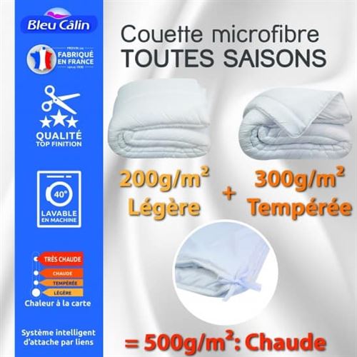 Couette toutes saisons microfibre 200 x 200 cm pour lit 90 à 120 x 190 cm