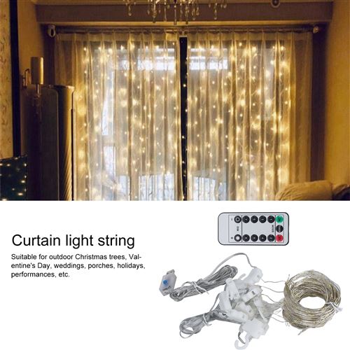 Guirlande lumineuse de rideau en fil de cuivre USB IP67 3x3m pour décor Noël