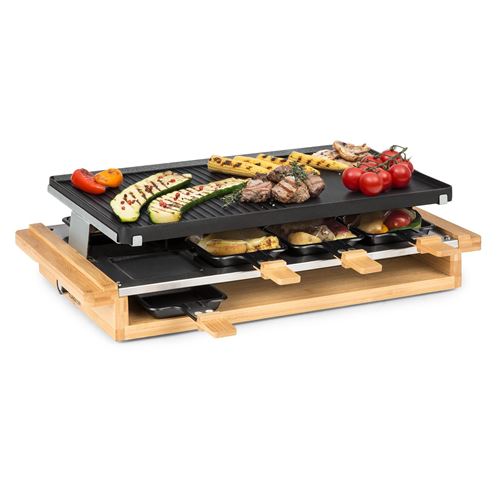 Klarstein Tournedo Appareil á raclette 1200 W, plaque en fonte d'aluminium , pour 8 personnes , décor bois