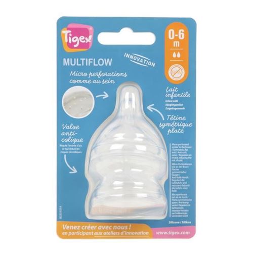 TIGEX 2 Tétines Silicone Base Large Multi Flow 0-6 Mois