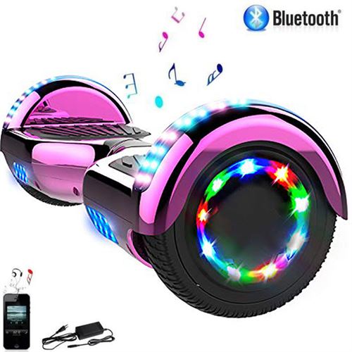 Hoverboard bluetooth 6.5 pouces pneus à led light puissance 700W pour enfants et adultes rose chromé