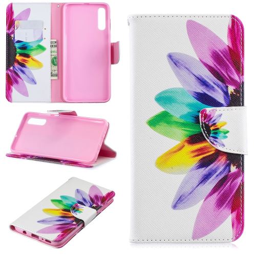 Etui en PU support motif imprimé flip motif de pétales pour votre Samsung Galaxy A70