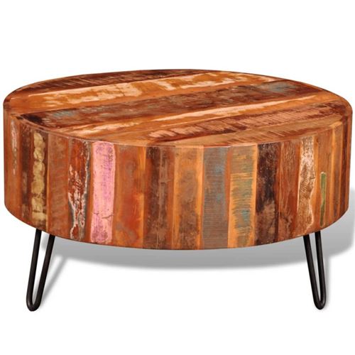 Vidaxl Bois Multicolore Avec Pieds En Fer Table Basse Ronde Bois Massif De Récupération