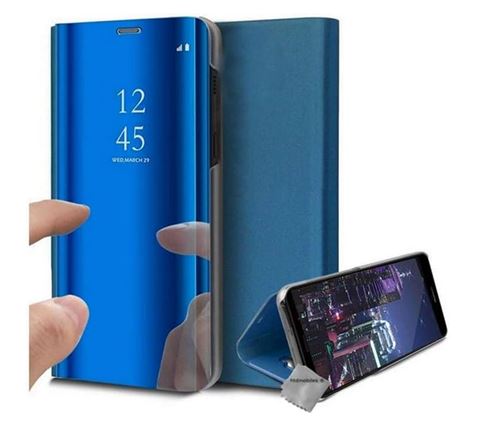 Housse etui coque portefeuille clear view pour Xiaomi Mi 9 SE avec verre trempe - BLEU