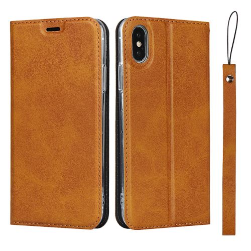 Etui en PU + TPU avec support et cordon marron pour votre Apple iPhone XS/X 5.8 pouces