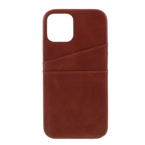 Coque en TPU + PU avec double porte-cartes marron foncé pour votre Apple iPhone 12 Pro Max 6.7 pouces