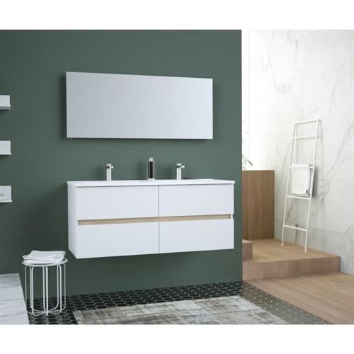 TOTEM Salle de bain 120cm - 4 tiroirs fermetures ralenties - double vasque en céramique