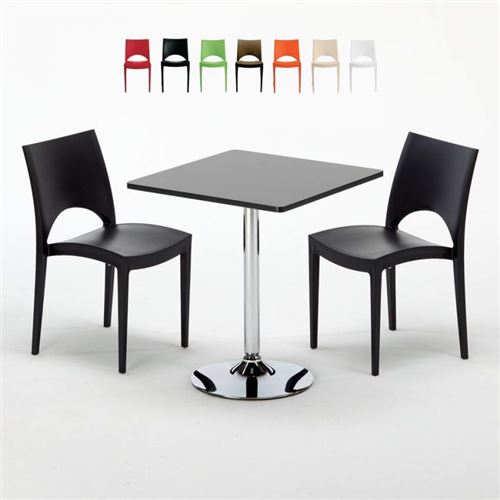 Table Carrée Noire 70x70cm Avec 2 Chaises Colorées Grand Soleil Set Intérieur Bar Café Paris Mojito, Couleur: Noir