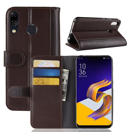 Etui en cuir véritable marron pour votre Asus Zenfone 5 ZE620KL