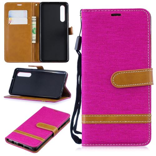 Etui en PU jean bicolore en tissu flip rose pour votre Huawei P30