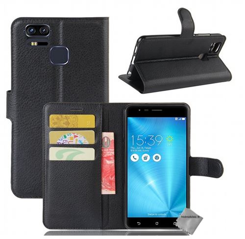 Housse etui coque portefeuille asus zenfone zoom s ze553kl + film ecran - noir