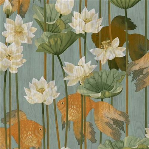 DUTCH WALLCOVERINGS Papier peint Poisson/fleur Vert